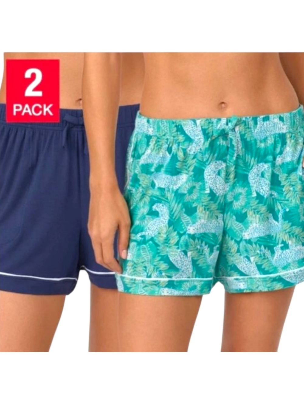 New Room Service 2 Pack Lounge Short Size Small Teal Cheetah Navy  Pjs Pajamas